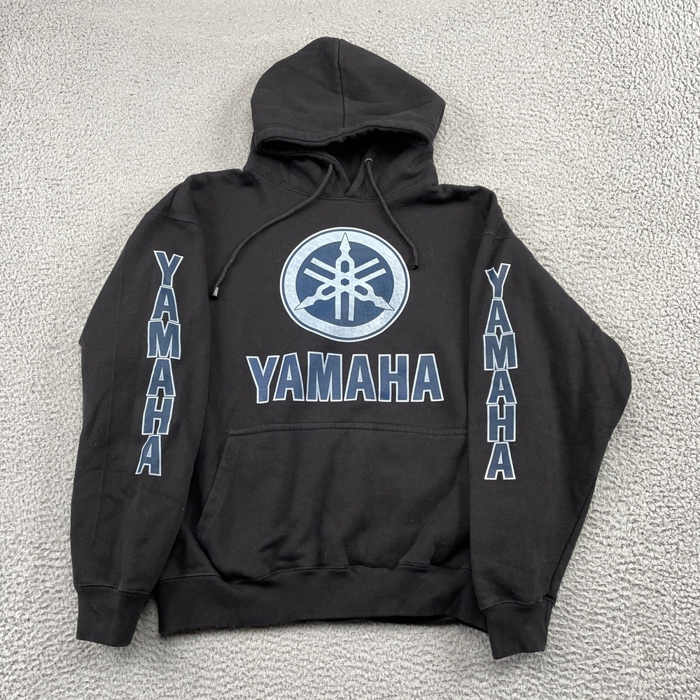 Yamaha Hoodie Mens XL Black Pullover Motorcycle Racing Logo Sleeve Sweatshirt